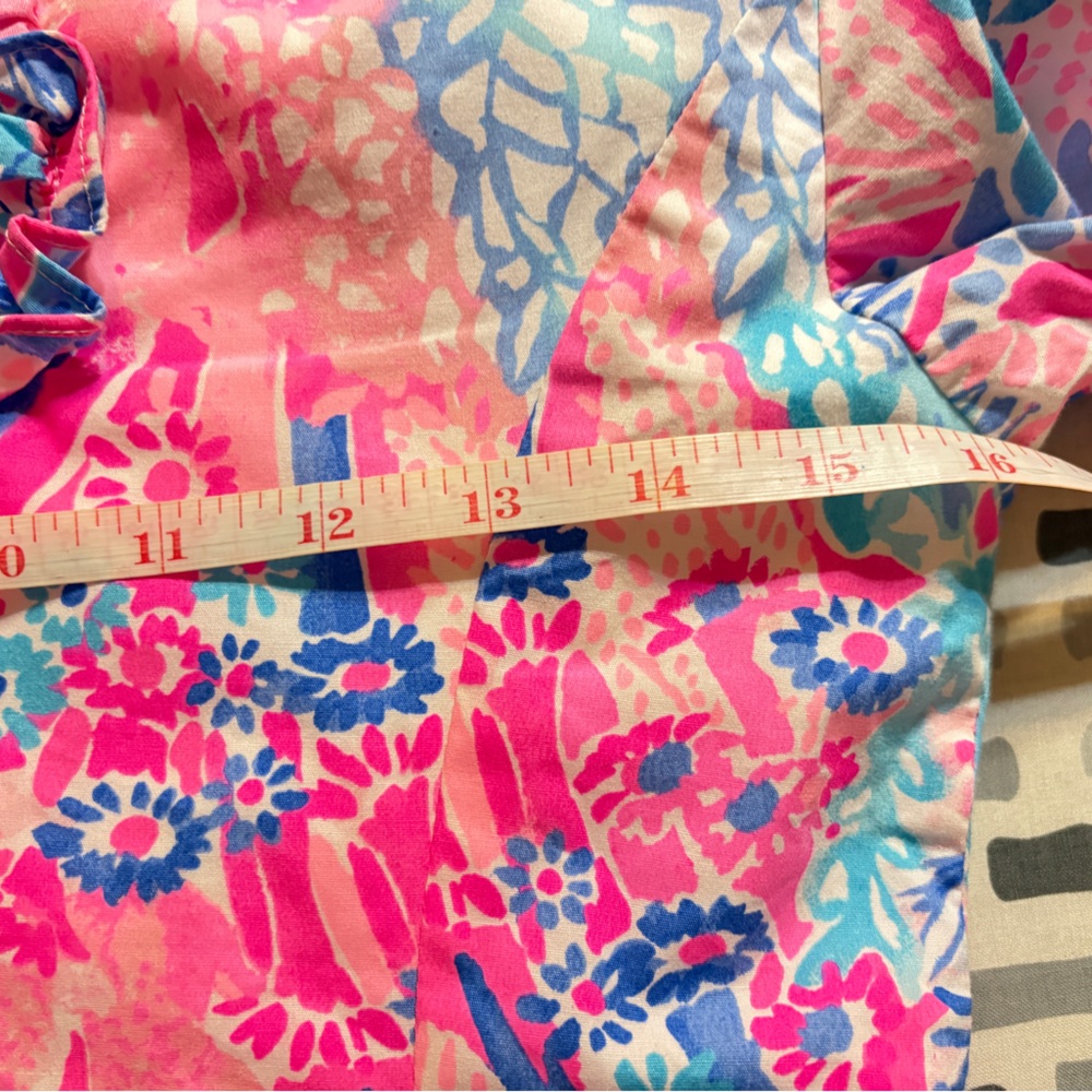 Lilly Pulitzer Pink and Blue Printed Ruffle Sleeve Shift Dress - Picture 6 of 7
